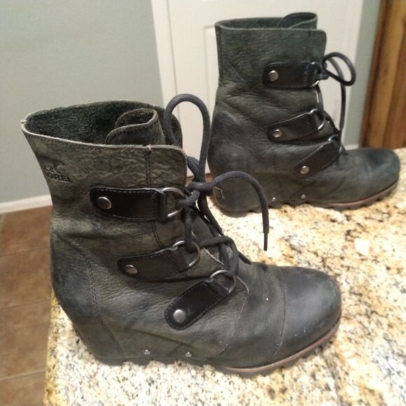 Sorel Joan of Arctic Brown Leather Lace Up Wedge Boots NL1987-028 Women's Sz 6.5 - Picture 2 of 13